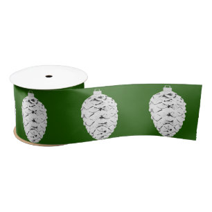 Silver Pinecone Green Ribbon Satinband