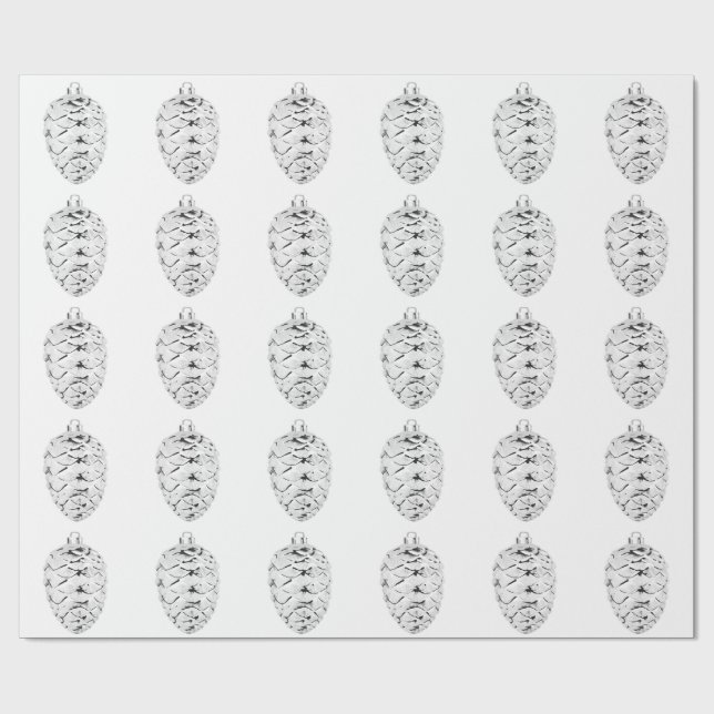 Silver Pinecone Weißwrapping Paper Geschenkpapier (Flach)