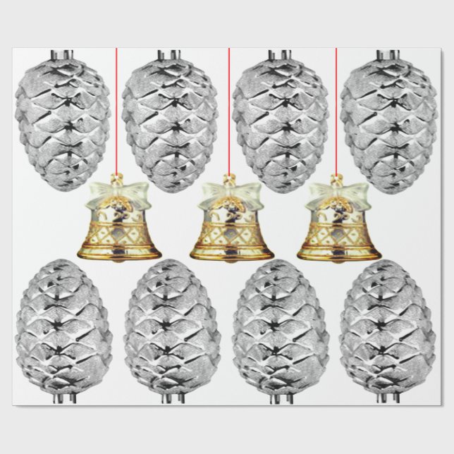 Silver Pinecones and Bells Wrapping Paper Geschenkpapier (Flach)