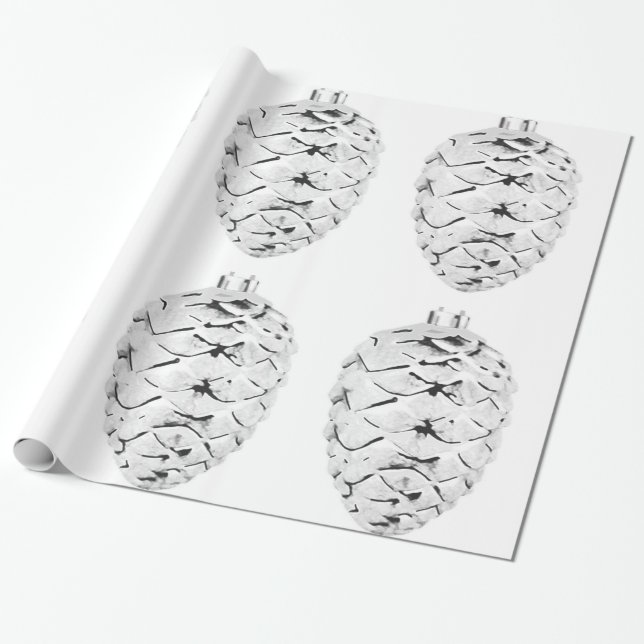 Silver Pinecones Weißes Wrapping Paper Geschenkpapier (Ungerollt)