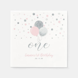 Silver & Pink Balloons, Confetti Girl 1. Geburtsta Serviette