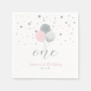 Silver & Pink Balloons, Confetti Girl 1. Geburtsta Serviette