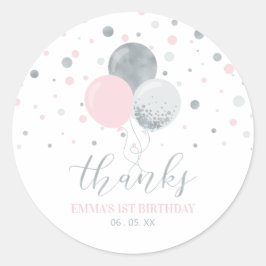 Silver & Pink Balloons | Gastgeschenk Danke, Cla Runder Aufkleber