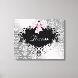 Silver Pink Black Damask Princess Leinwand