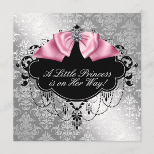 Silver Pink Black Princess Baby Girl Dusche Einladung