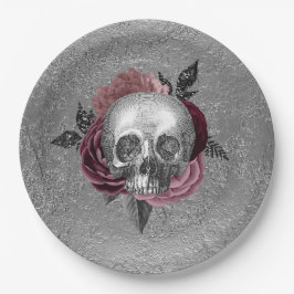 Silver Pink Black Skull Head Hochzeit Pappteller