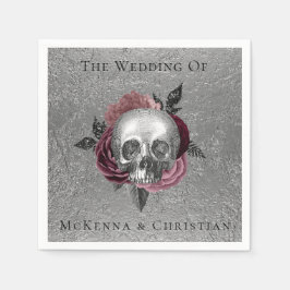 Silver Pink Black Skull Head Hochzeit Serviette