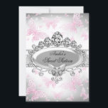 Silver & Pink Butterfly 16 . Geburtstag Einladung<br><div class="desc">Silver & Pink 16 . Geburtstag Geburtstagseinladung. Hübsche rosa Funkelschmetterlinge mit Diamanttiara. Bitte beachten: Alle flachen Bilder!</div>