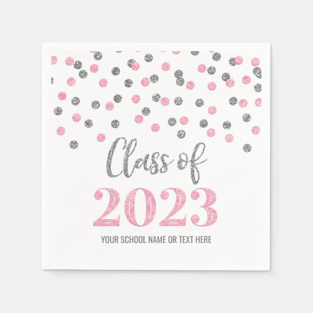 Silver Pink Confetti Class of 2023 Napkins Serviette (Vorderseite)