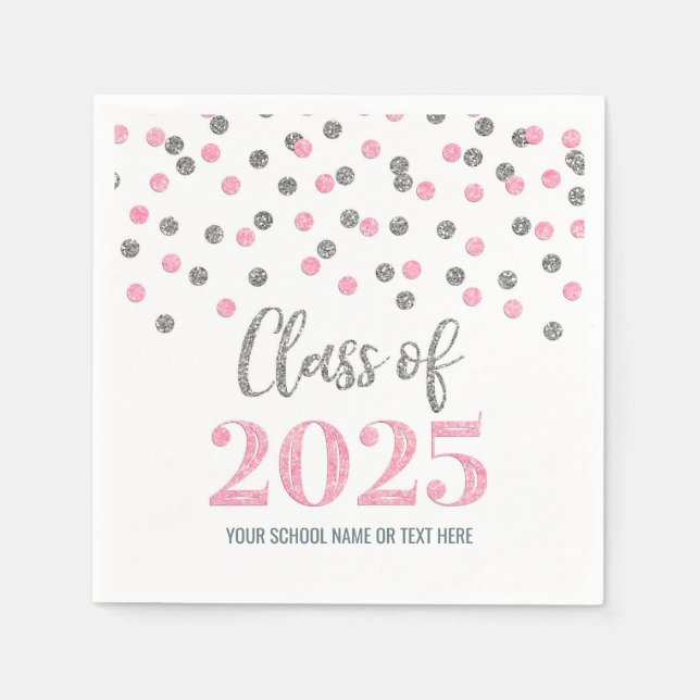 Silver Pink Confetti Class of 2025 Napkins Serviette (Vorderseite)