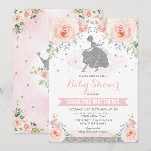 Silver Pink Floral Aschenputtel Princess Baby Dusc Einladung