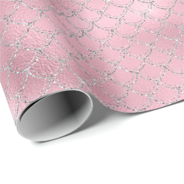 Silver Pink Mermaid Geschenkpapier (Rolleneckpunkt)