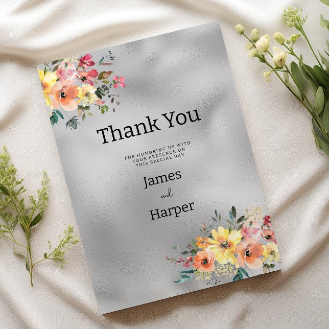 Silver pink orange mint floral theme Thank You Einladung (Silver pink orange mint floral theme Thank You )