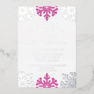 Silver Pink Snowflake Winter Sweet 16 Folieneinladung