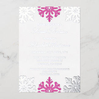 Silver Pink Snowflake Winter Sweet 16 Folieneinladung