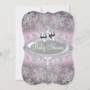 Silver Pink Sparkle Snowflake Baby Dusche laden Einladung
