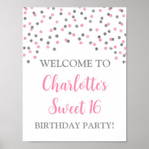 Silver Pink Sweet 16 Birthday Custom 8.5x11 Poster