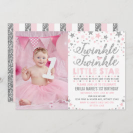 Silver & Pink Twinkle Little Star Birthday Einladu Einladung