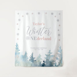 Silver Pink Winter onderland 1. Geburtstag Tapeste Wandteppich