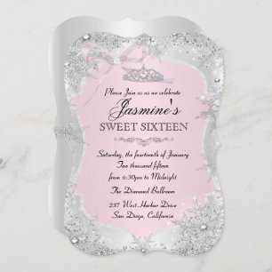 Silver Pink Winter Snowflake Sweet 16 Einladung
