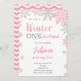 Silver Pink Winter Wonderland 1. Geburtstag Einlad Einladung