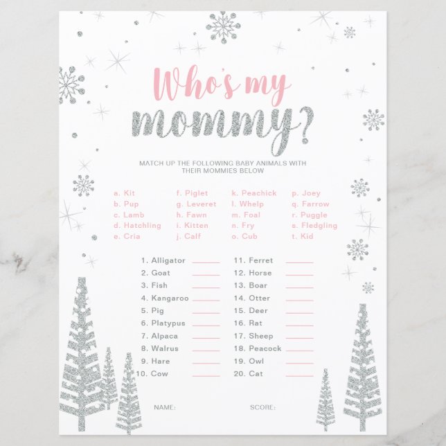 Silver & Pink Winter Wonderland Baby Showspiel (Vorderseite)