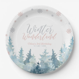 Silver & Pink Winter Wonderland Schneeflocke Gebur Pappteller