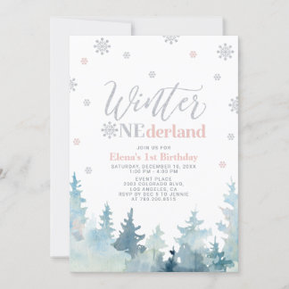 Silver & Pink Winterlandschaft 1. Party Einladung