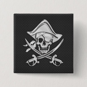 Silver Pirate on Black Carbon Fibre Decor Button