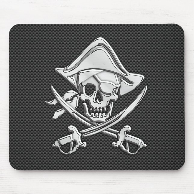 Silver Pirate on Black Carbon Fibre Decor Mousepad (Vorne)