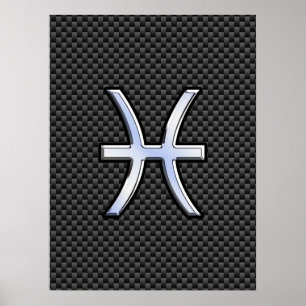Silver Pisces Zodiac Sign auf Carbon Fibre Print Poster