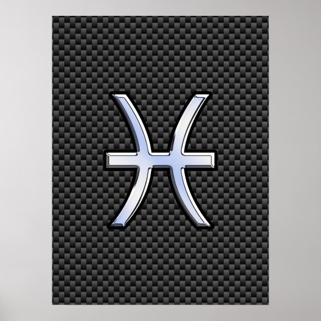 Silver Pisces Zodiac Sign auf Carbon Fibre Print Poster (Vorne)