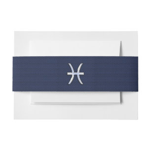 Silver Pisces Zodiac Sign Blue Carbon Fibre Print Einladungsbanderole