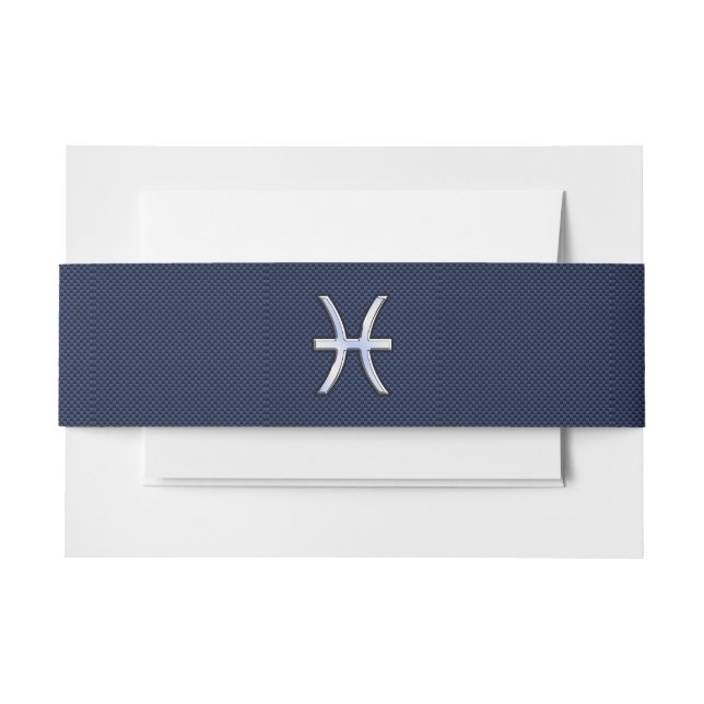 Silver Pisces Zodiac Sign Blue Carbon Fibre Print Einladungsbanderole (Vorderseite Beispiel)