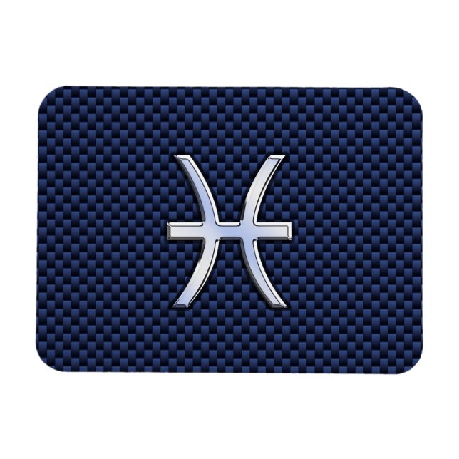 Silver Pisces Zodiac Sign Blue Carbon Fibre Print Magnet (Horizontal)