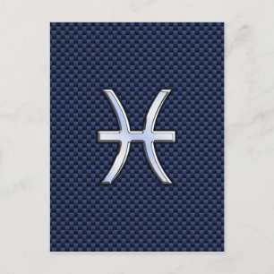 Silver Pisces Zodiac Sign Blue Carbon Fibre Print Postkarte