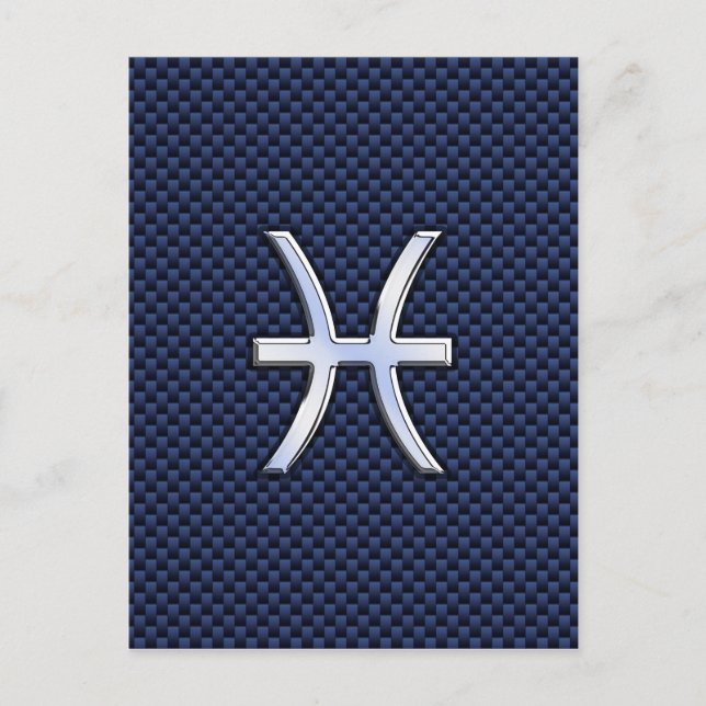 Silver Pisces Zodiac Sign Blue Carbon Fibre Print Postkarte (Vorderseite)