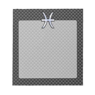 Silver Pisces Zodiac Sign on Carbon Fiber Print Notizblock