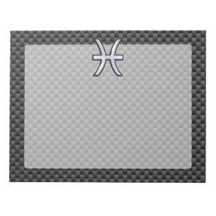 Silver Pisces Zodiac Sign on Carbon Fiber Print Notizblock