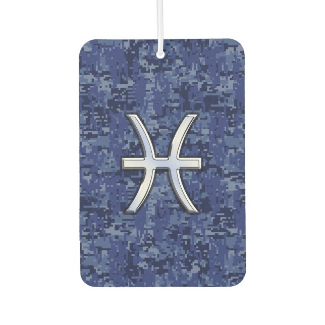 Silver Pisces Zodiac Symbol Navy Blue Digital Camo Autolufterfrischer (Vorderseite)
