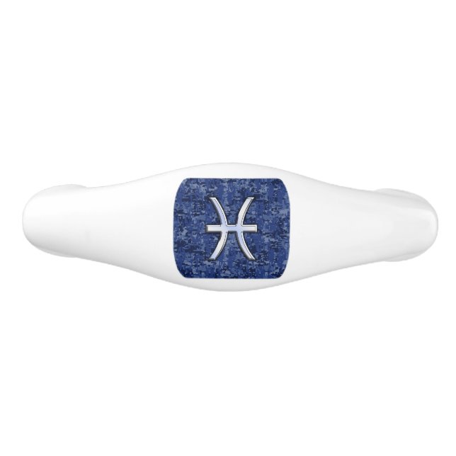 Silver Pisces Zodiac Symbol Navy Blue Digital Camo Keramik Schubladengriff (Vorderseite)