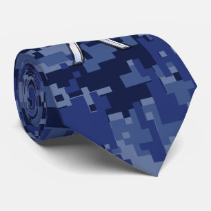 Silver Pisces Zodiac Symbol Navy Blue Digital Camo Krawatte