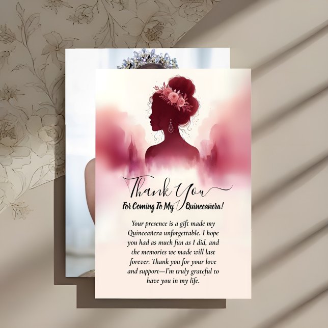 Silver Plum Lace Gown Boho Burgundy Quinceanera Dankeskarte (Von Creator hochgeladen)