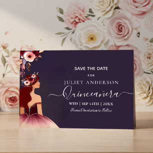 Silver Plum Lace Gown Boho Burgundy Quinceanera Save The Date