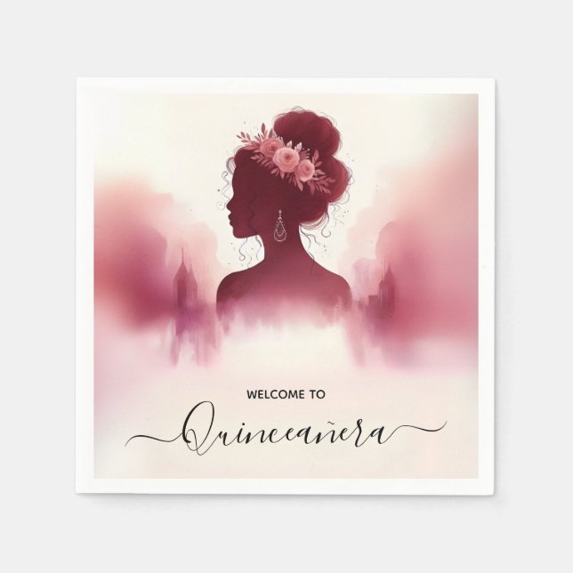 Silver Plum Lace Gown Boho Burgundy Quinceanera Serviette (Vorderseite)