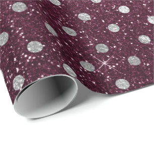 Silver Polka Dots Gray Glitzer Beet Burgundy Geschenkpapier