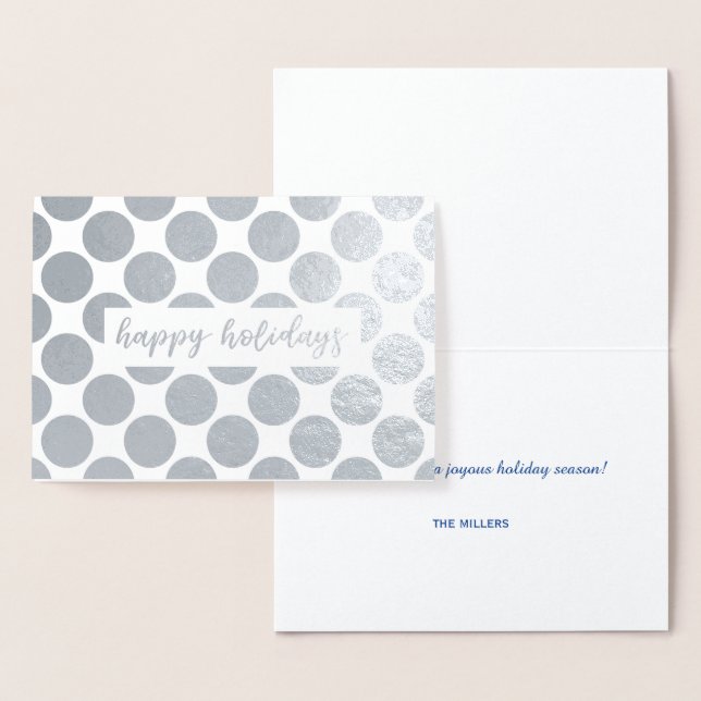 Silver Polka Dots Happy Holidays Script Folienkarte (Anzeige)