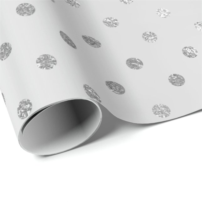 Silver Polka Dots Monochromatisches Graues Stahl S Geschenkpapier (Rolleneckpunkt)
