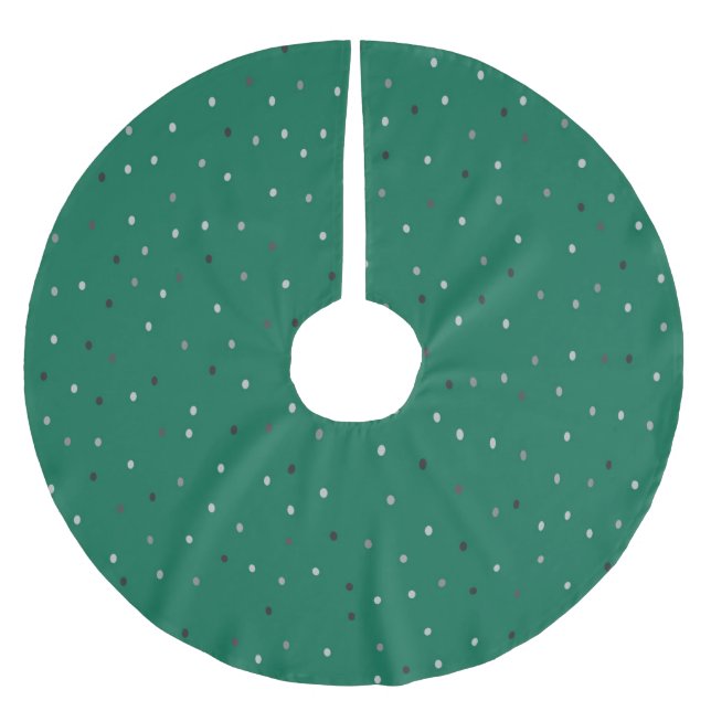 Silver Polka Dots on Green Polyester Weihnachtsbaumdecke (Vorderseite)