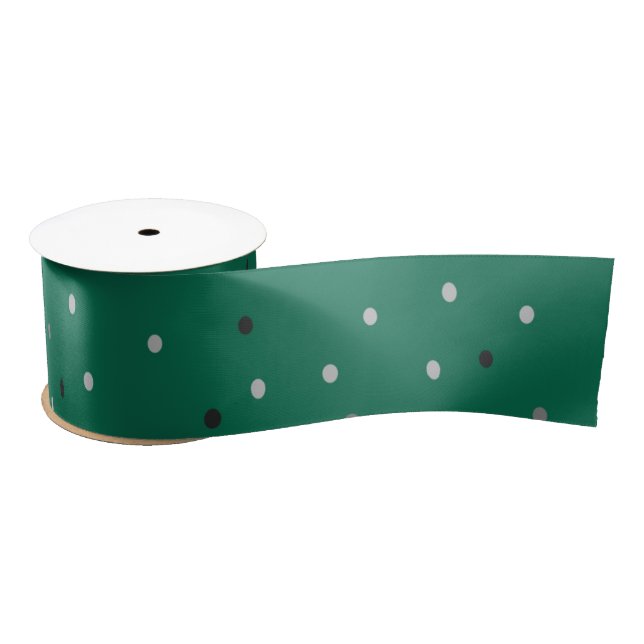 Silver Polka Dots on Green Satinband (Spule)